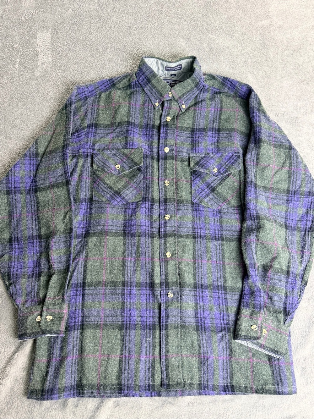 WinterWeights By Van Heusen Acrylic Blend Plaid Shirt, Men’s M, Gray Blue Purple